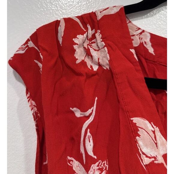 FREE PEOPLE ASO Nile River Red Floral Crop Top Women’s Size XS V Neck Shirred - Picture 4 of 7